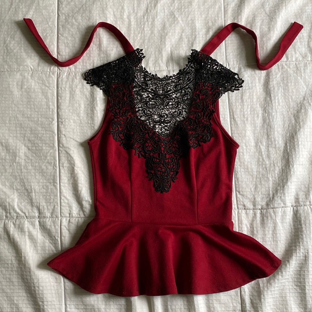 Deep red and black lace, perfect Valentines date night shirt